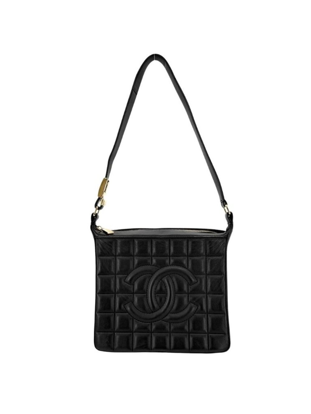 Chanel Shoulder Bag Choedge Coat CC Logo Lambskin Black Gold Vintage